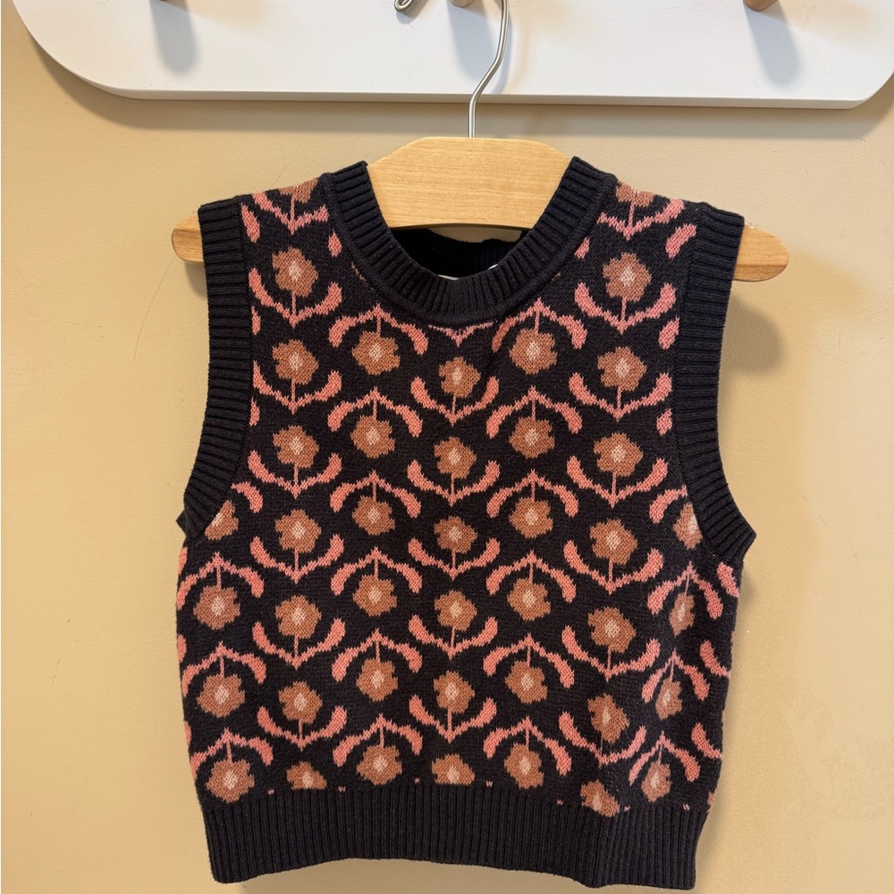 Dark Grey and Pink Floral Sweater Vest